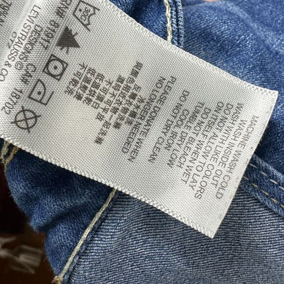 LEVI'S Shortall Girls 12 Reg Button Front Medium Wash Denim Overall Distressed - Picture 6 of 7